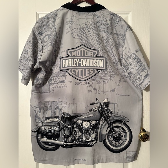 HARLEY DAVIDSON Motor Clothes Men’s Vintage Y2K Button Up Overall Print XL CLEAN - Picture 2 of 11